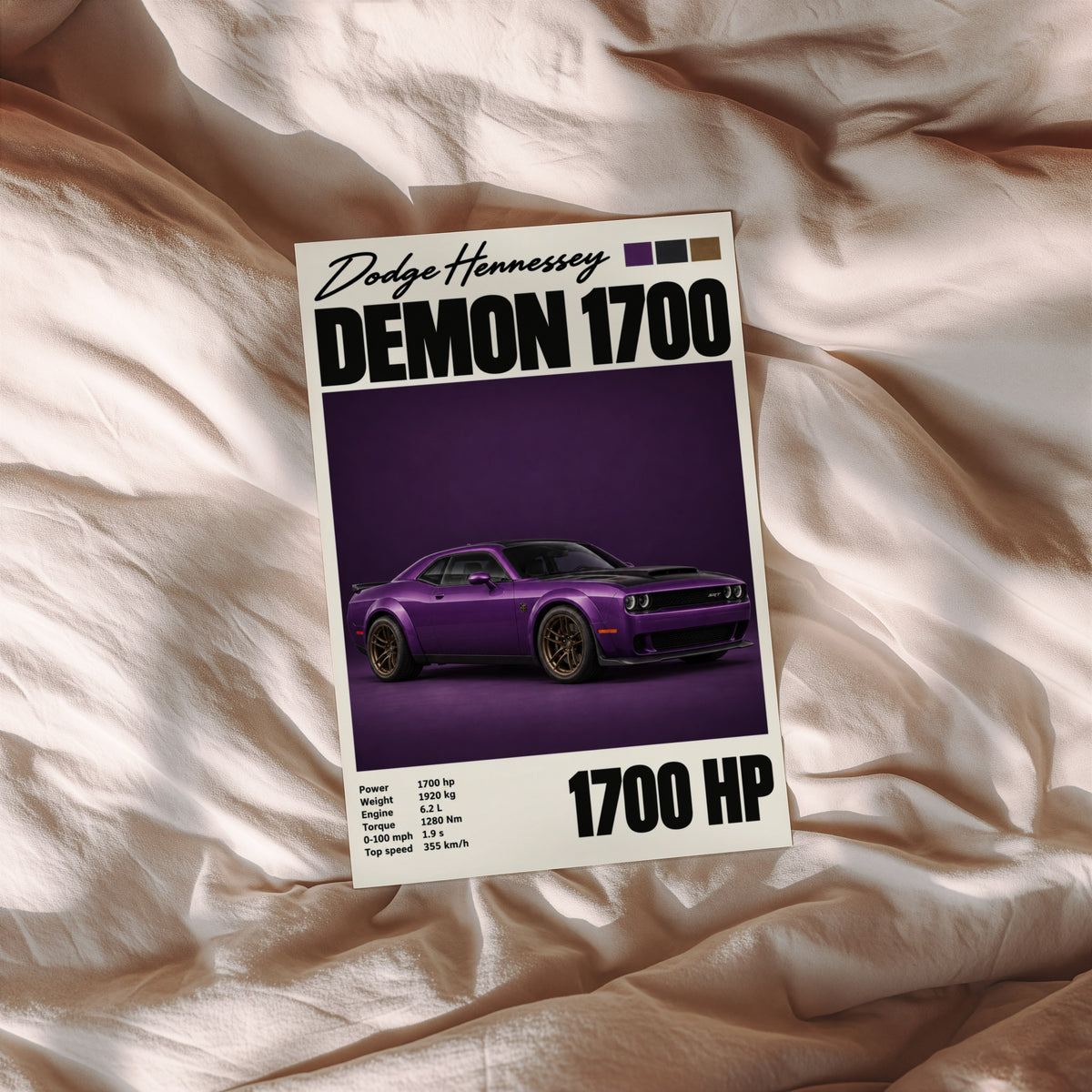 Vintage Dodge Demon Print, Purple Muscle Car Art