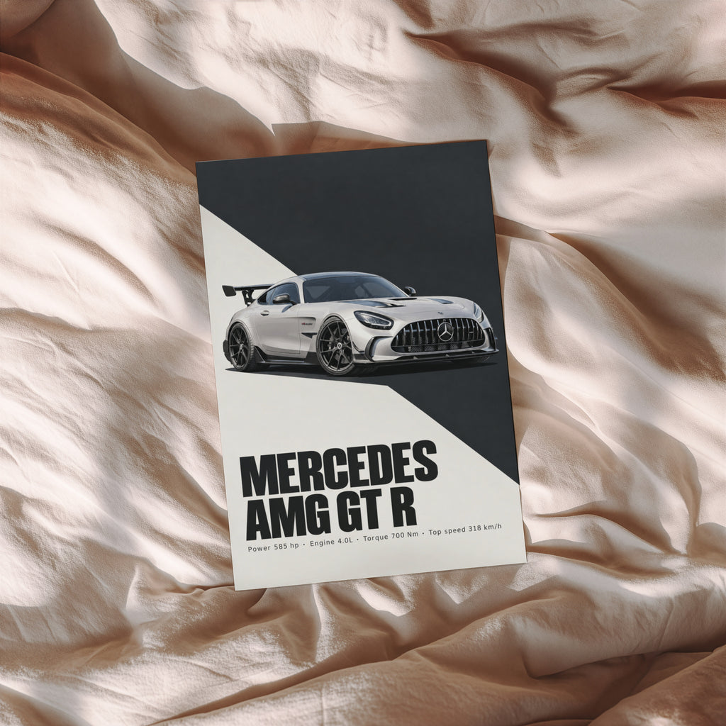 Vintage Mercedes AMG GT R Print, Supercar Wall Art