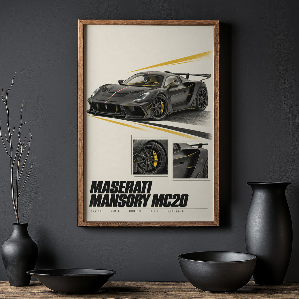 Vintage Print, Maserati Mansory MC20 Car Art