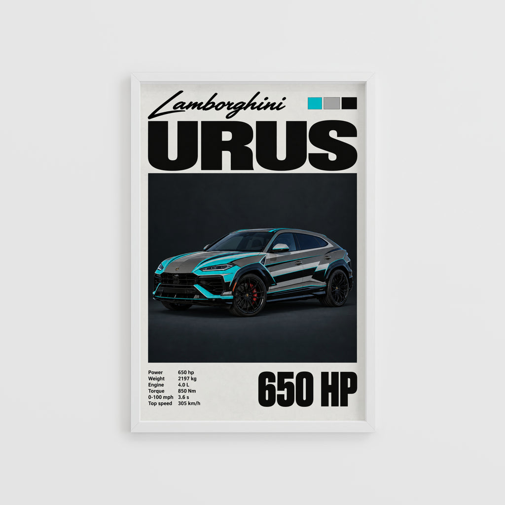 Vintage Lamborghini Urus Print, Supercar Wall Art
