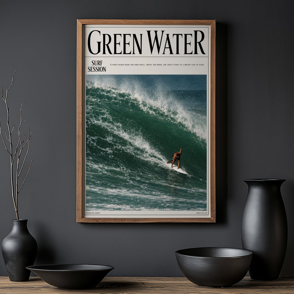 Vintage Green Water Surf Print, Surf Poster, Wave Art