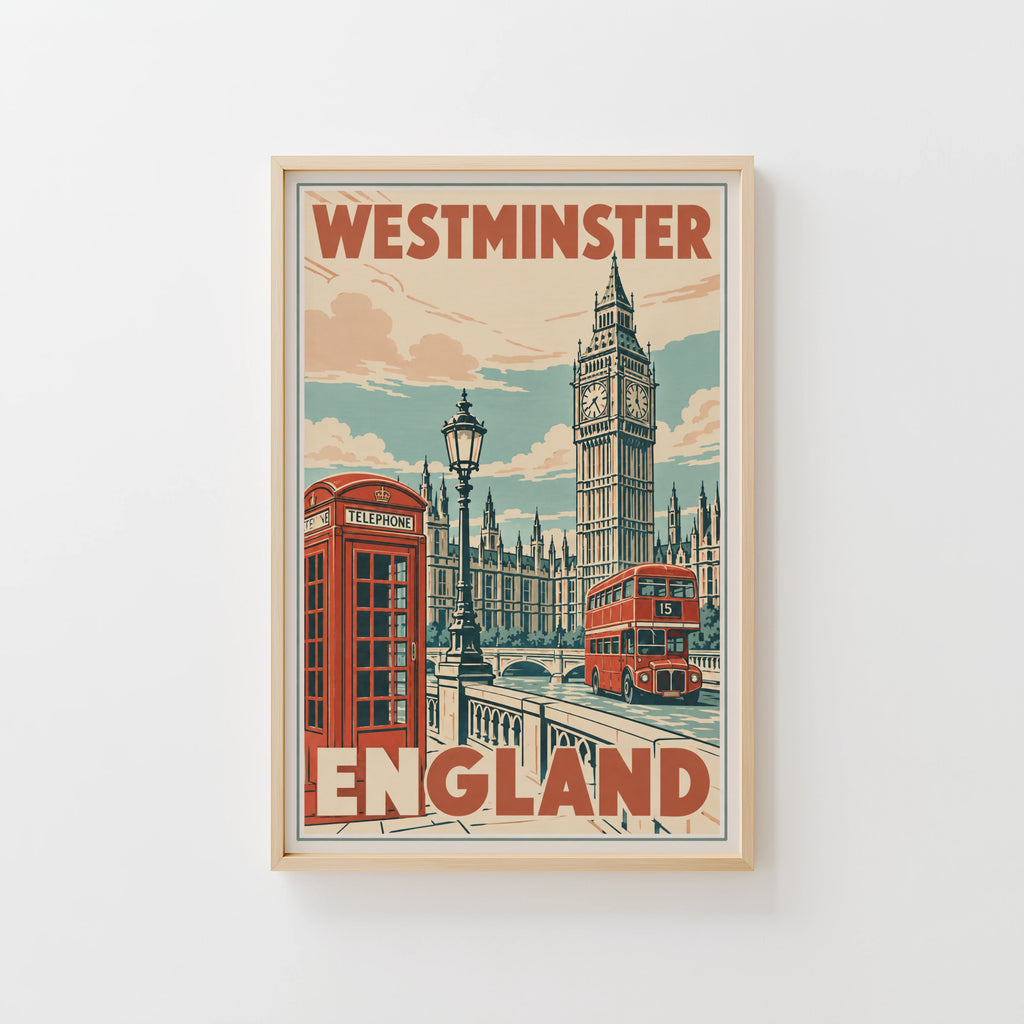 Vintage Westminster Poster, London England Wall Art Print