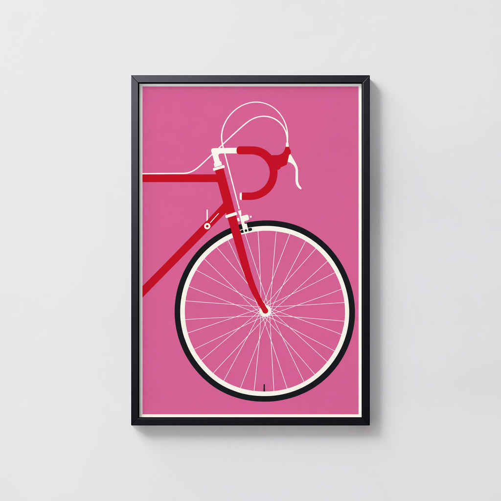 Vintage Road Bicycle Poster, Pink Cycling Wall Art Print
