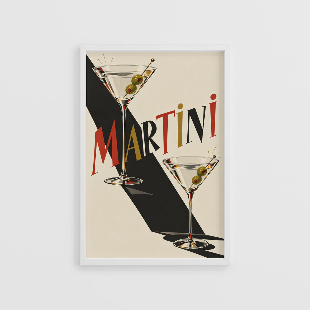 Vintage Martini Print Poster, Cocktail Wall Art Bar