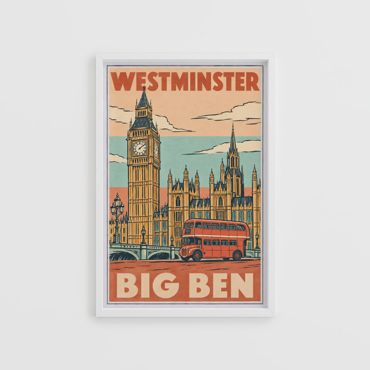 Vintage Big Ben Poster, London Wall Art, Westminster Print