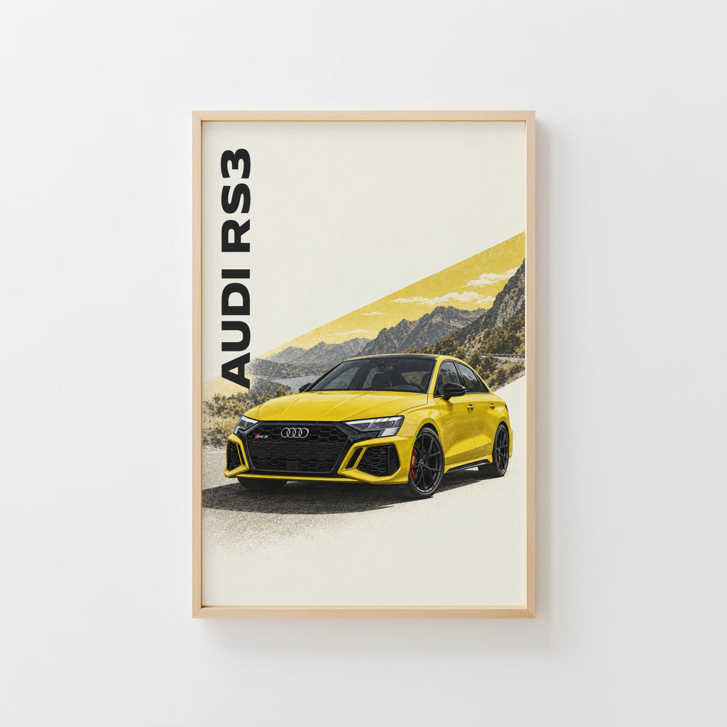 Vintage Audi RS3 Print, Yellow Car Wall Art