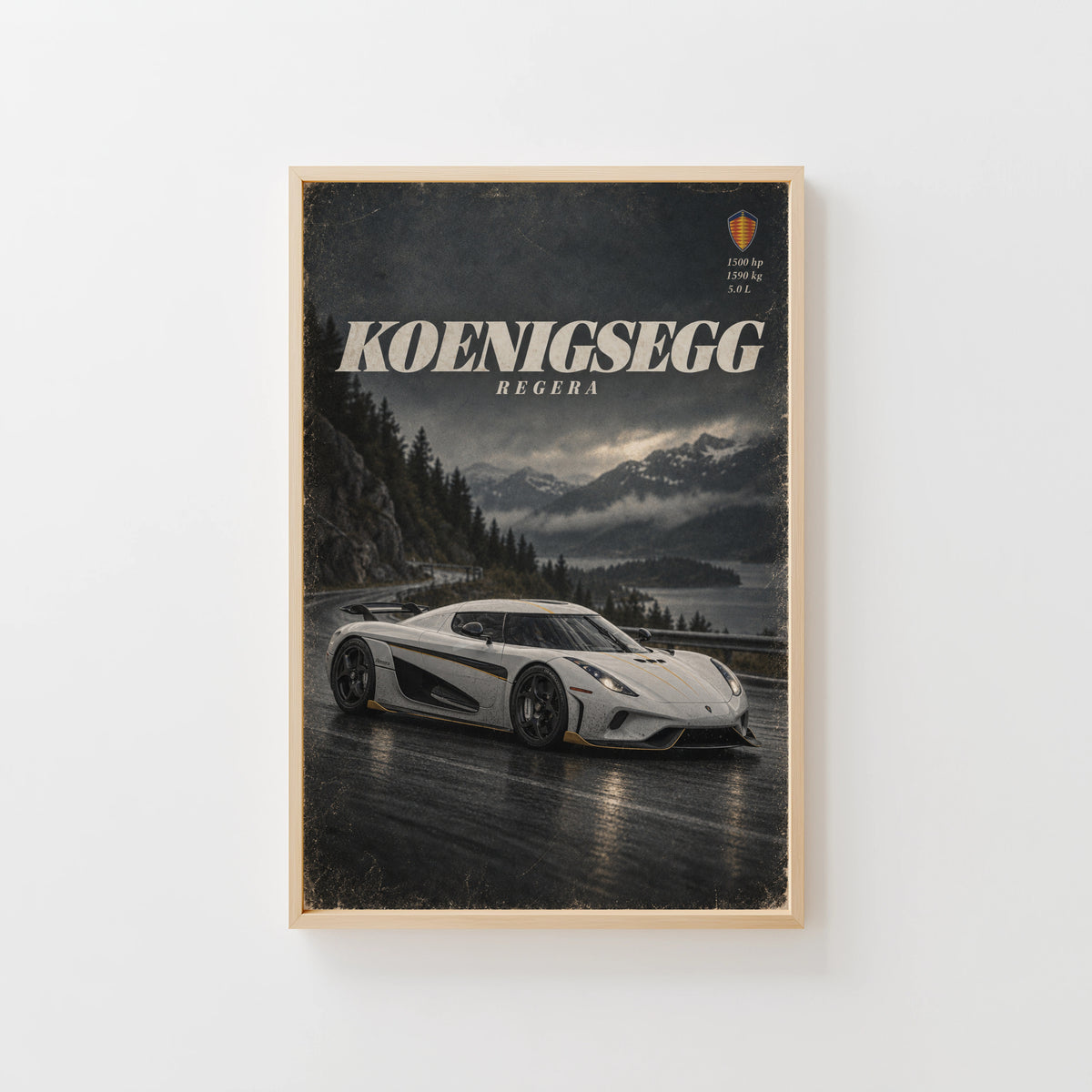 Vintage Koenigsegg Regera Print, Supercar Wall Art