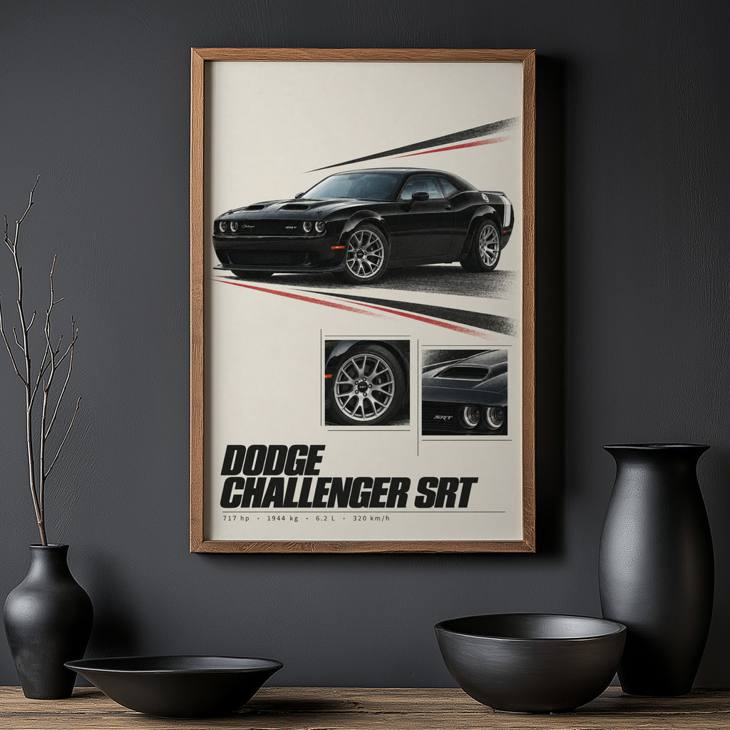 Vintage Dodge Challenger SRT Print, Muscle Car Art