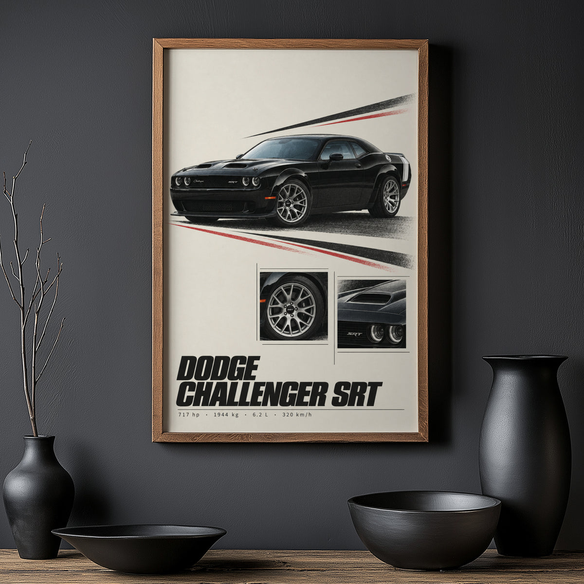 Vintage Dodge Challenger SRT Print, Muscle Car Art