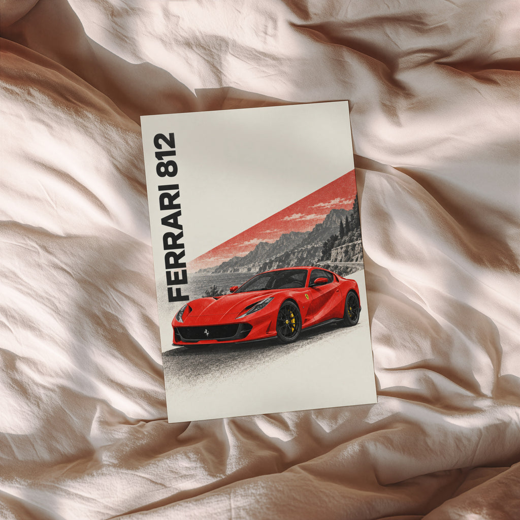 Vintage Ferrari 812 Print, Red Supercar Wall Art