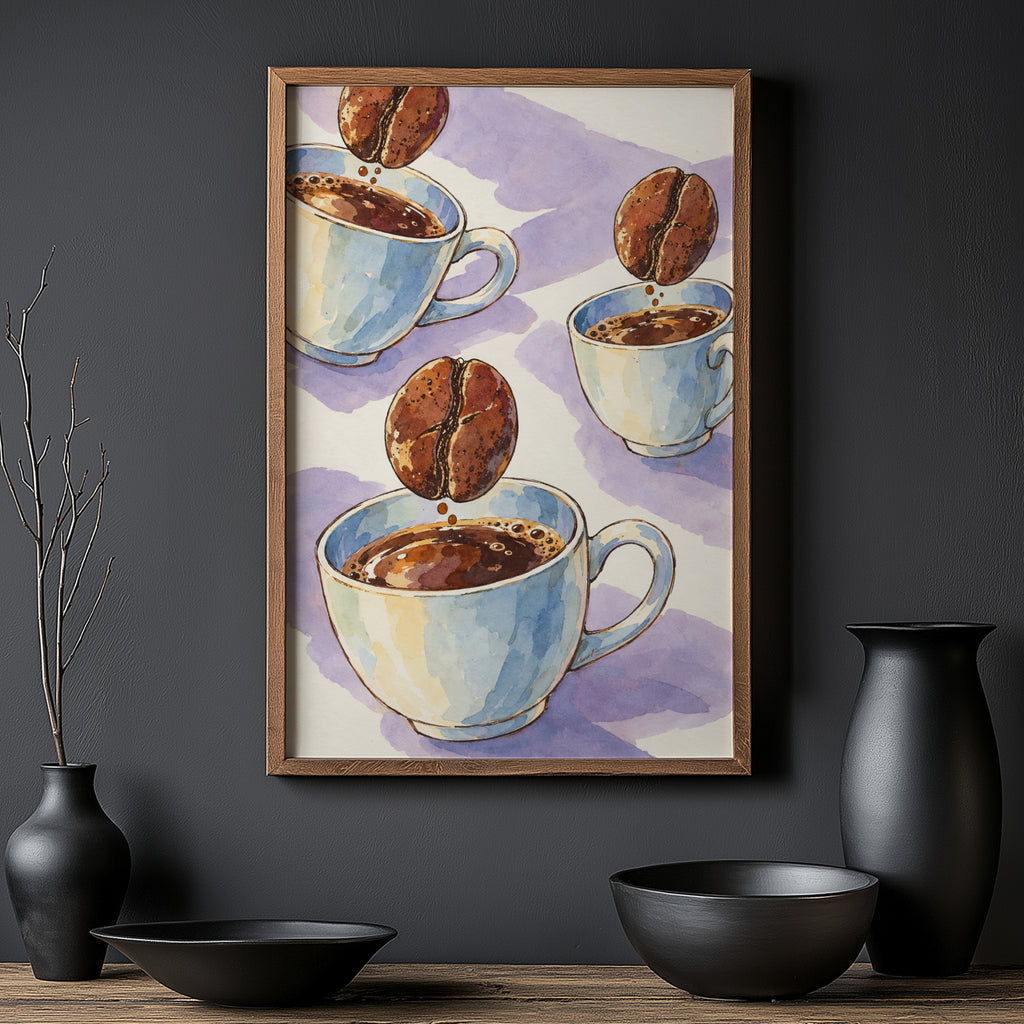 Vintage Coffee Bean Watercolour Print and Poster