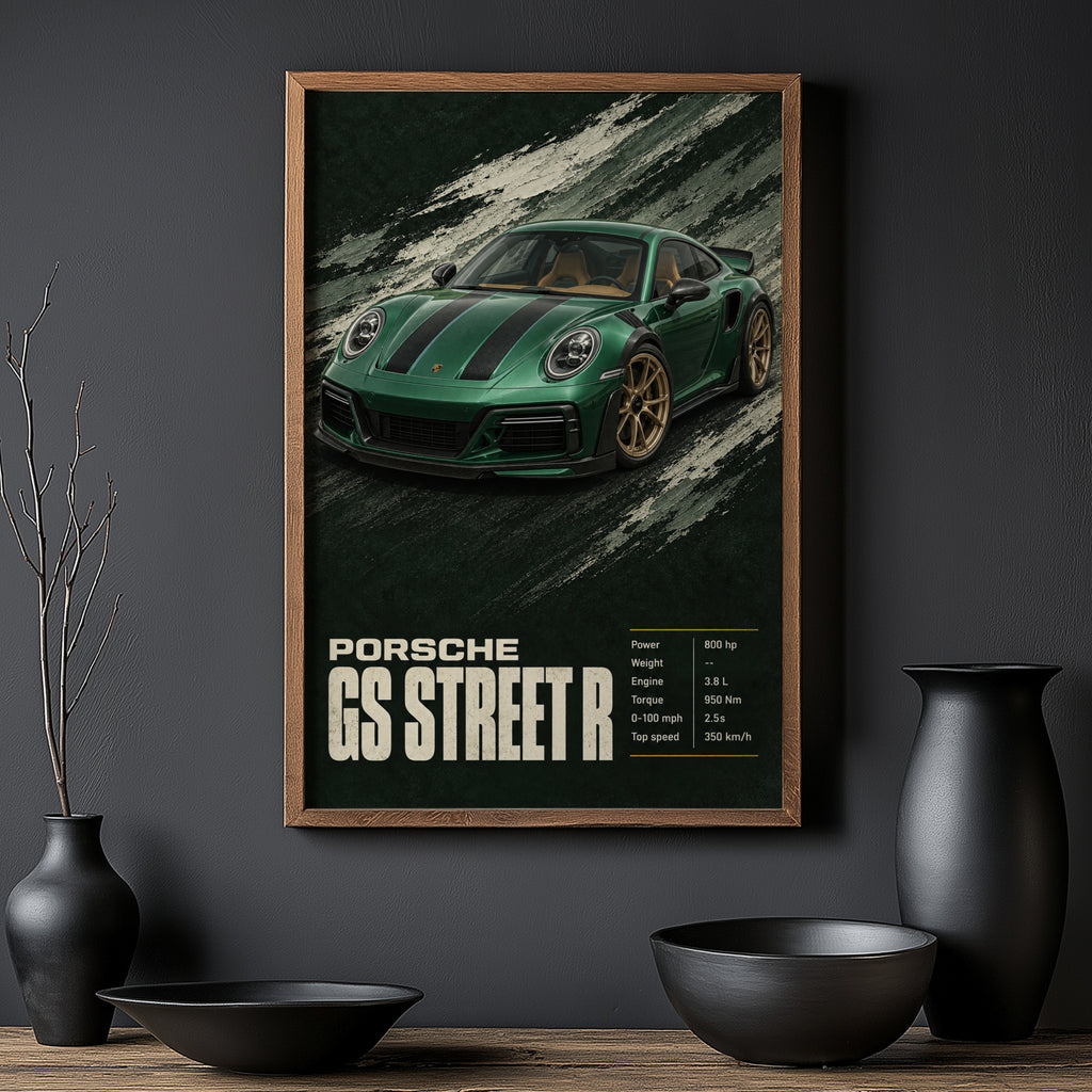 Vintage Porsche Print, Green Car Wall Art