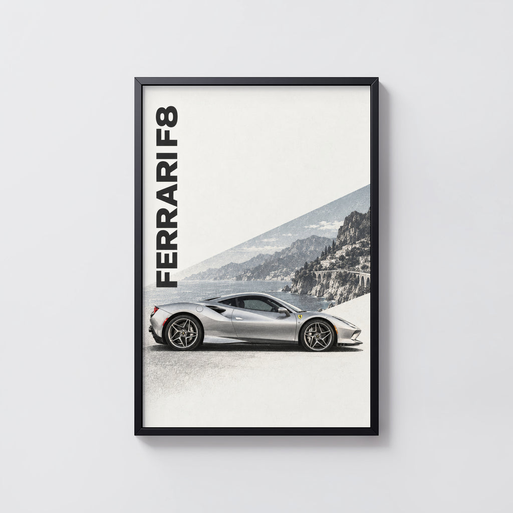Vintage Ferrari F8 Print, Supercar Wall Art