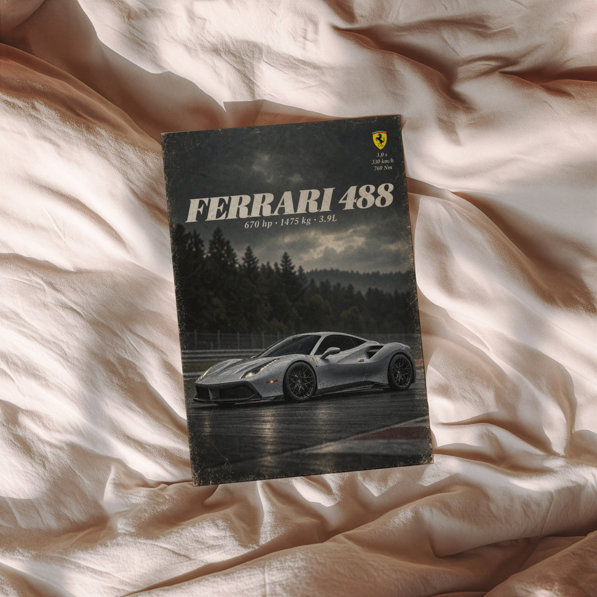 Vintage Ferrari 488 Print, Car Poster, Supercar Wall Art