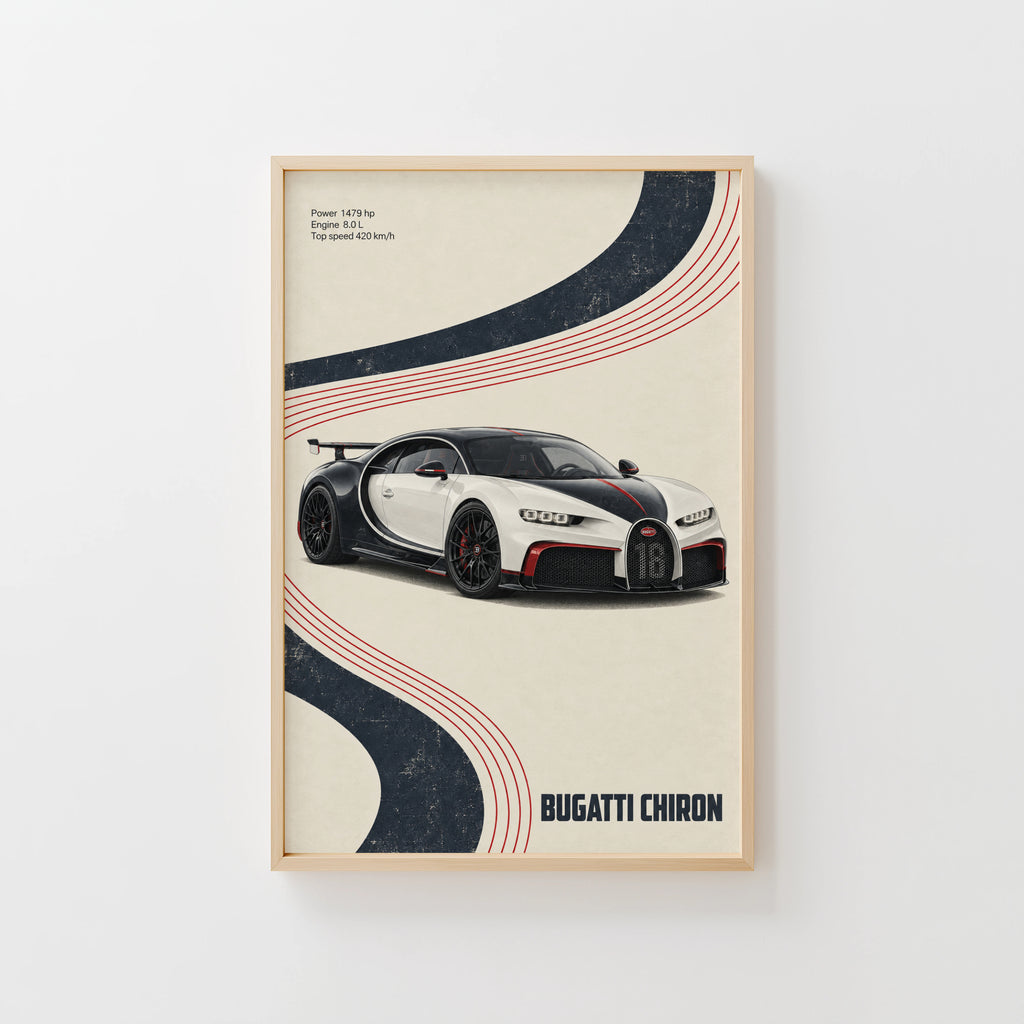 Vintage Bugatti Chiron Print, Supercar Wall Art