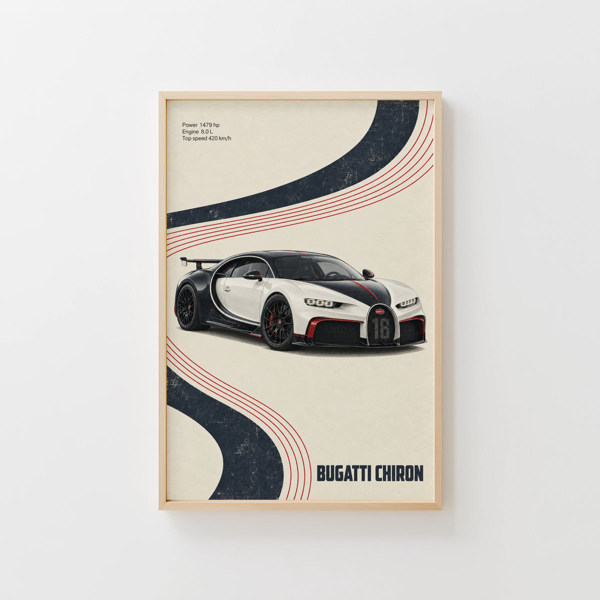 Vintage Bugatti Chiron Print, Supercar Wall Art