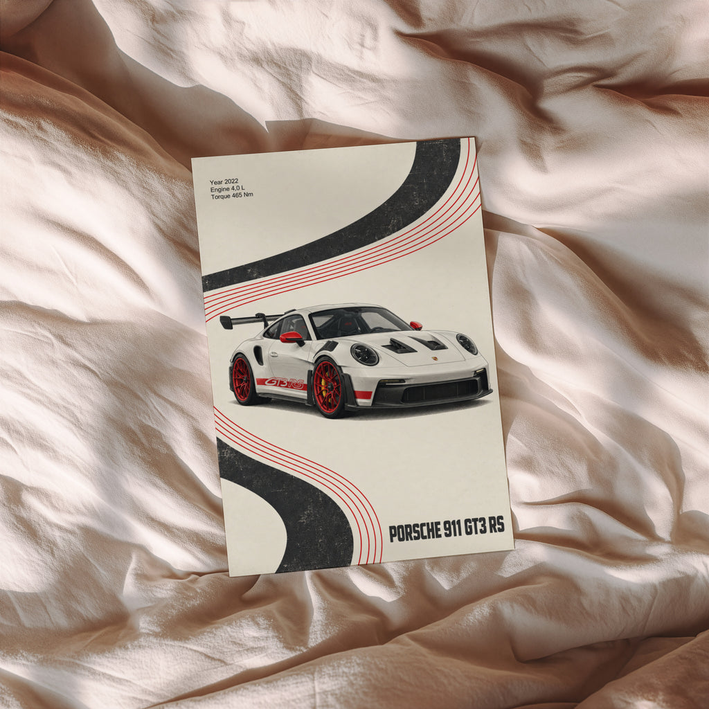 Vintage Porsche 911 GT3 RS Print, Car Poster