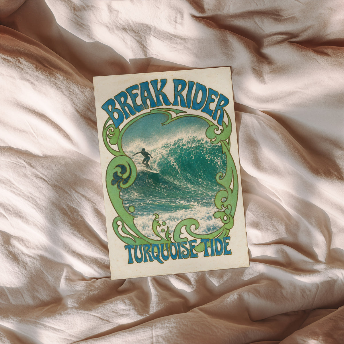 Vintage Surf Print Poster, Retro Surfer Wave Wall Art