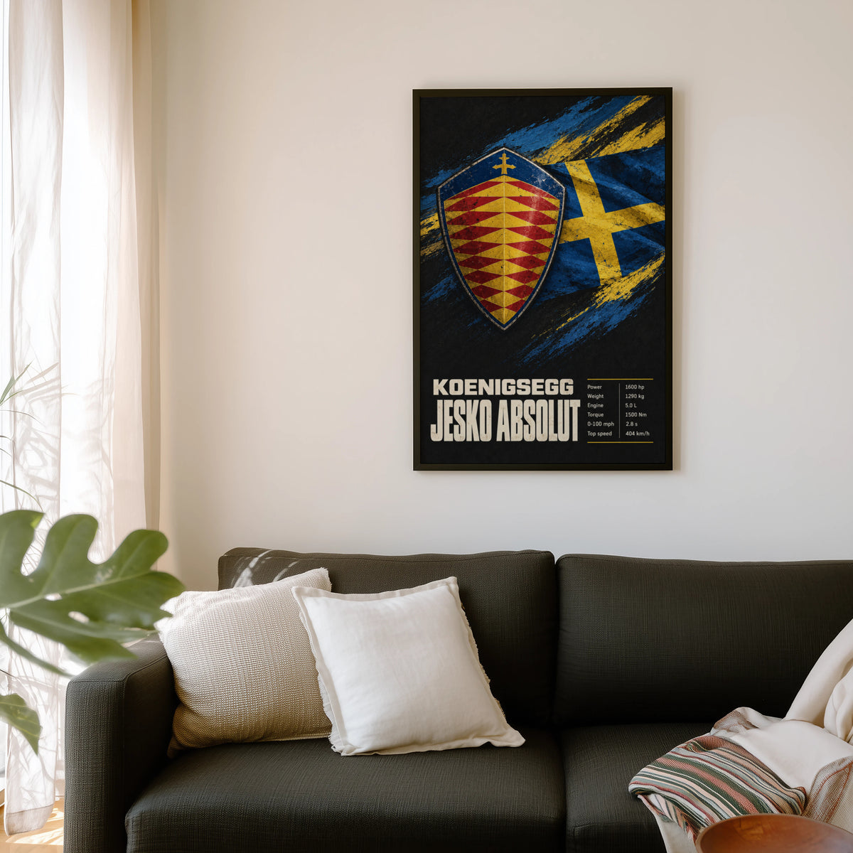 Vintage Koenigsegg Jesko Absolut Print, Swedish Flag