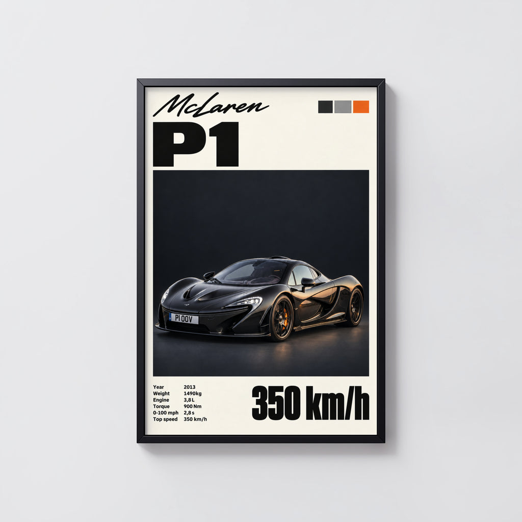 Vintage McLaren P1 Print, Supercar Wall Art