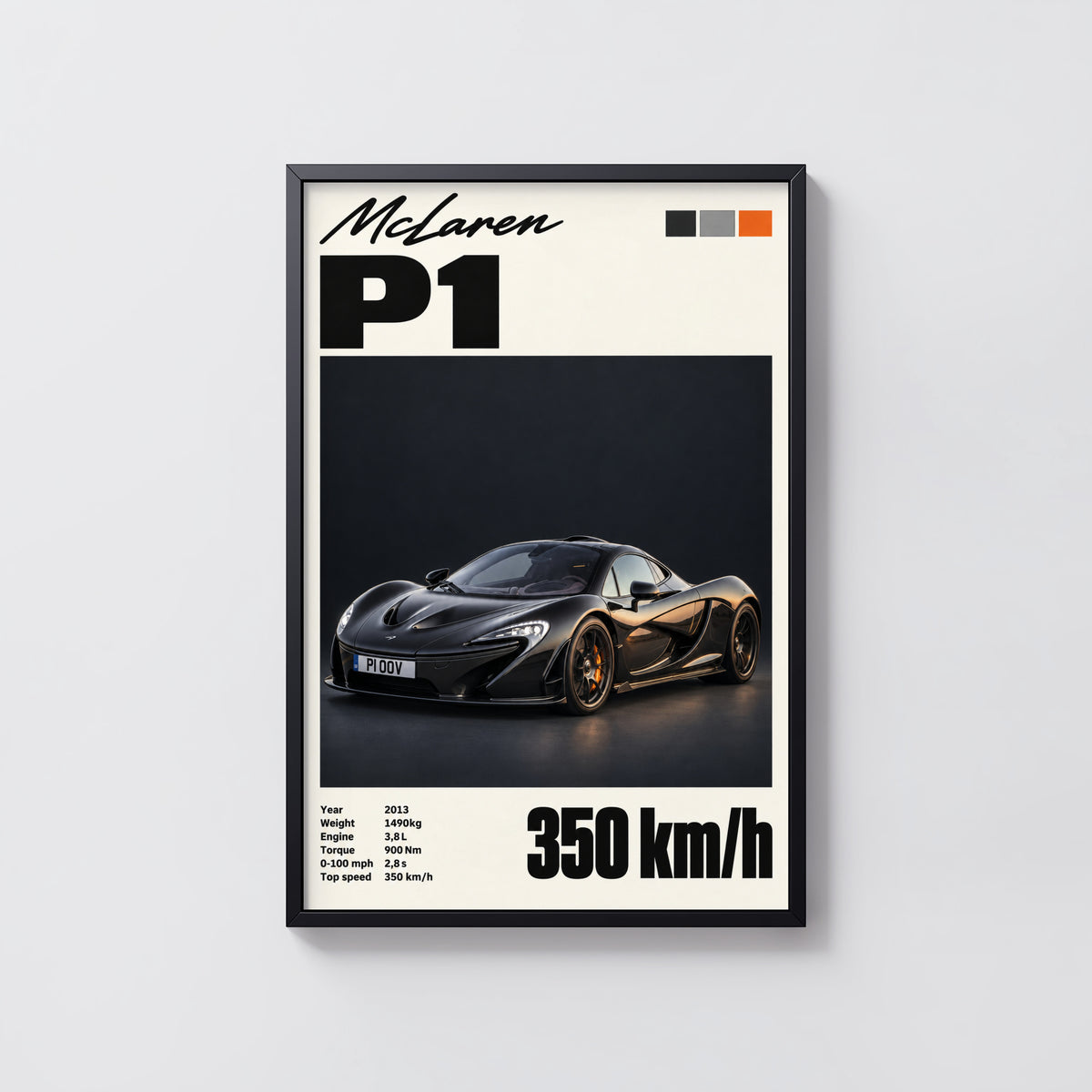 Vintage McLaren P1 Print, Supercar Wall Art
