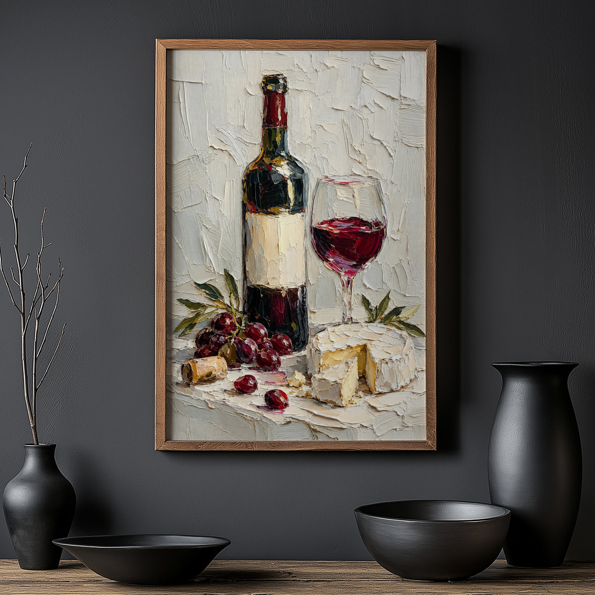 Vintage Wine Print Poster, Red Wine & Cheese Wall Art
