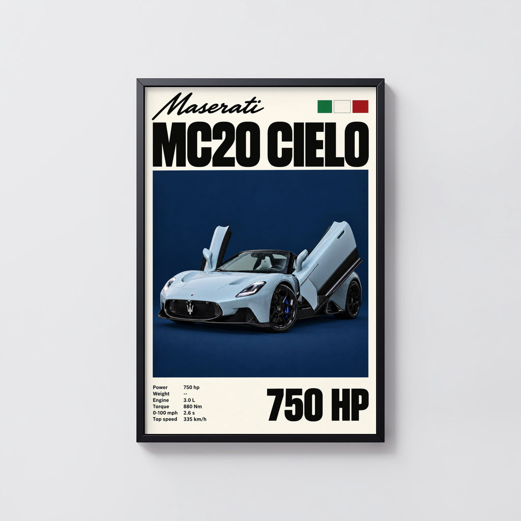 Vintage Maserati MC20 Cielo Print, Car Wall Art