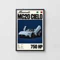 Vintage Maserati MC20 Cielo Print, Car Wall Art