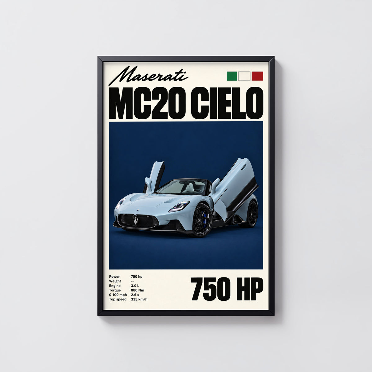 Vintage Maserati MC20 Cielo Print, Car Wall Art