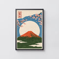 Vintage Mount Fuji Print, Japanese Poster, Cherry Blossom