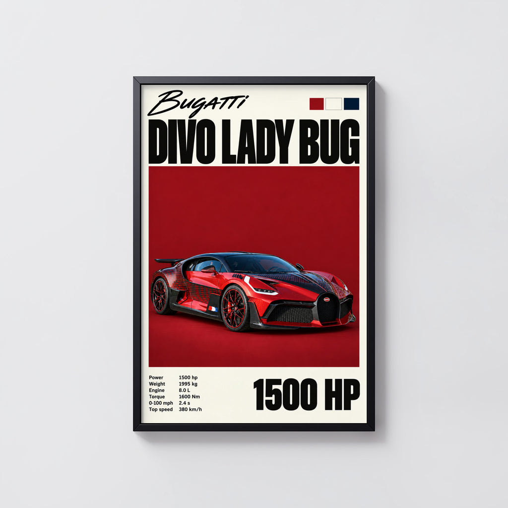 Vintage Print, Bugatti Divo Lady Bug Car Wall Art