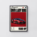 Vintage Print, Bugatti Divo Lady Bug Car Wall Art