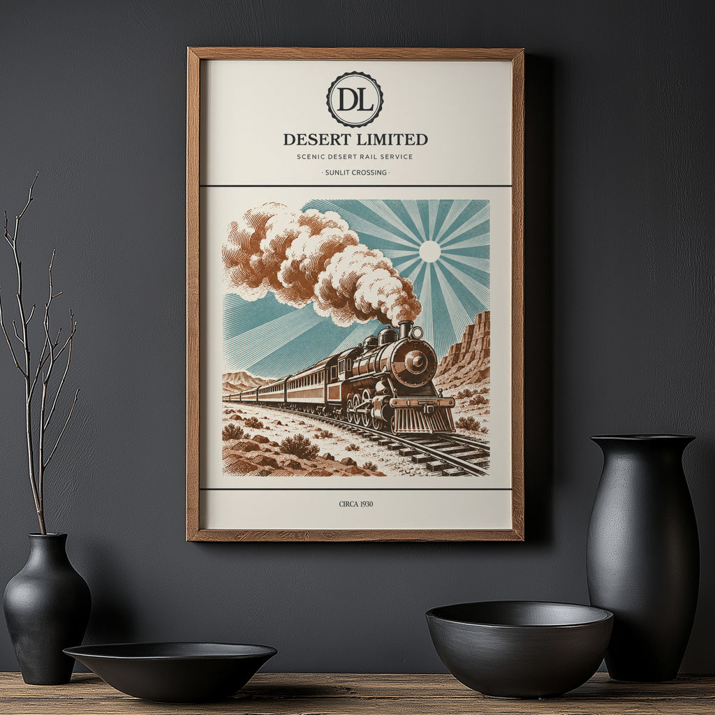 Vintage Steam Train Print Poster, Desert Rail Wall Art