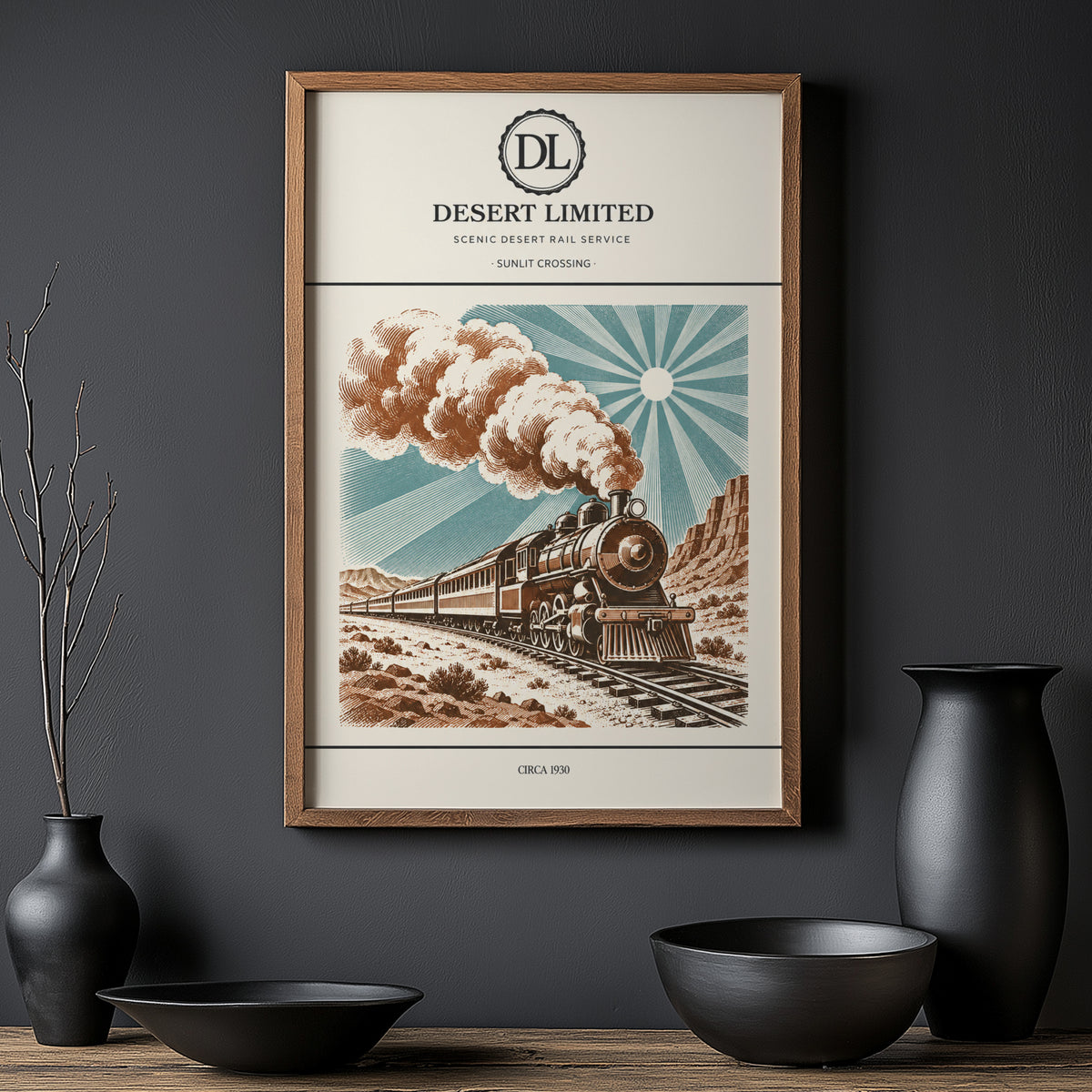 Vintage Steam Train Print Poster, Desert Rail Wall Art