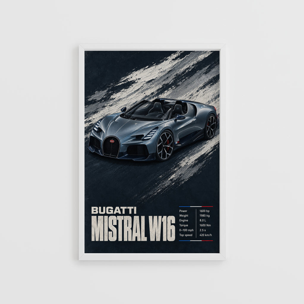 Vintage Bugatti Mistral W16 Print, Car Wall Art