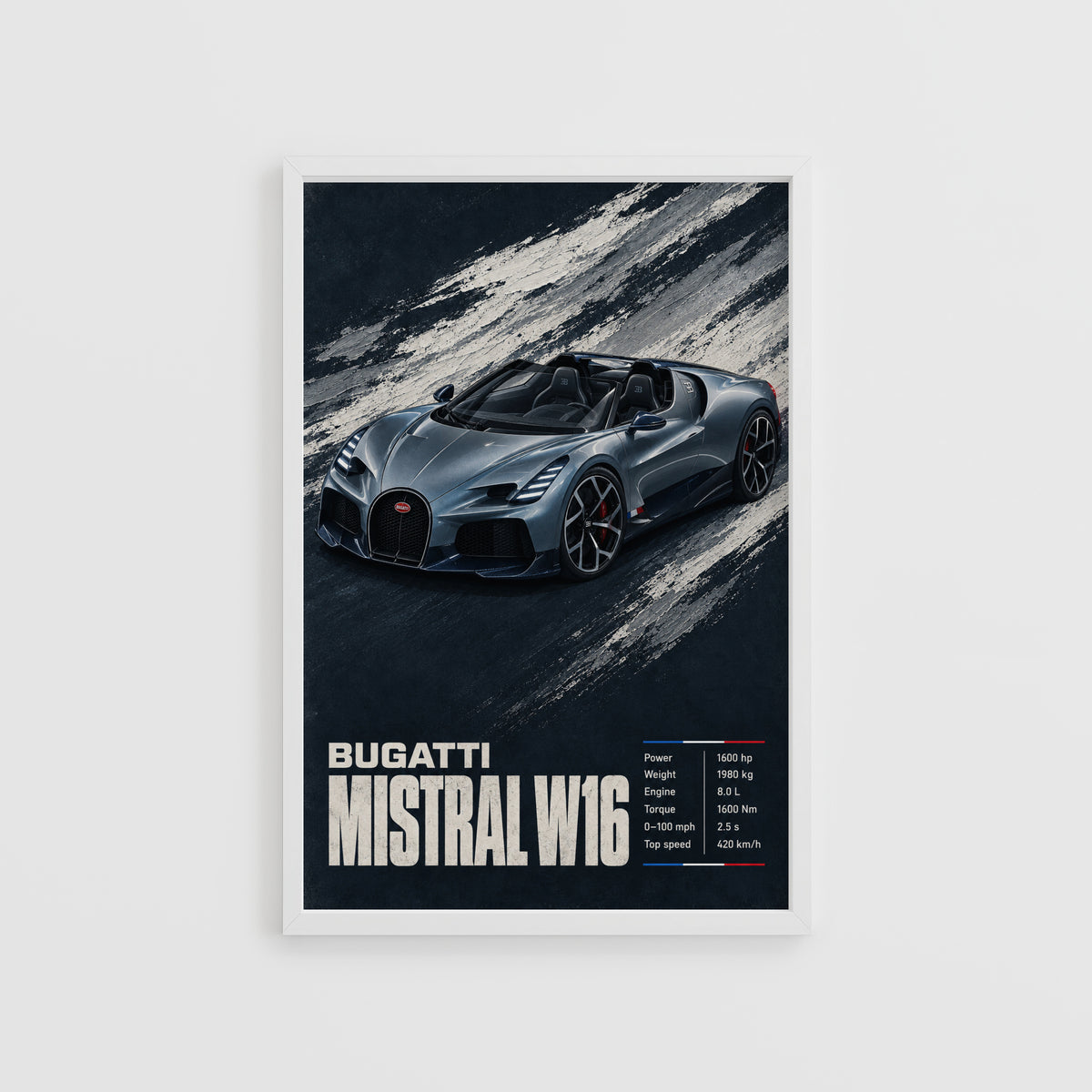 Vintage Bugatti Mistral W16 Print, Car Wall Art