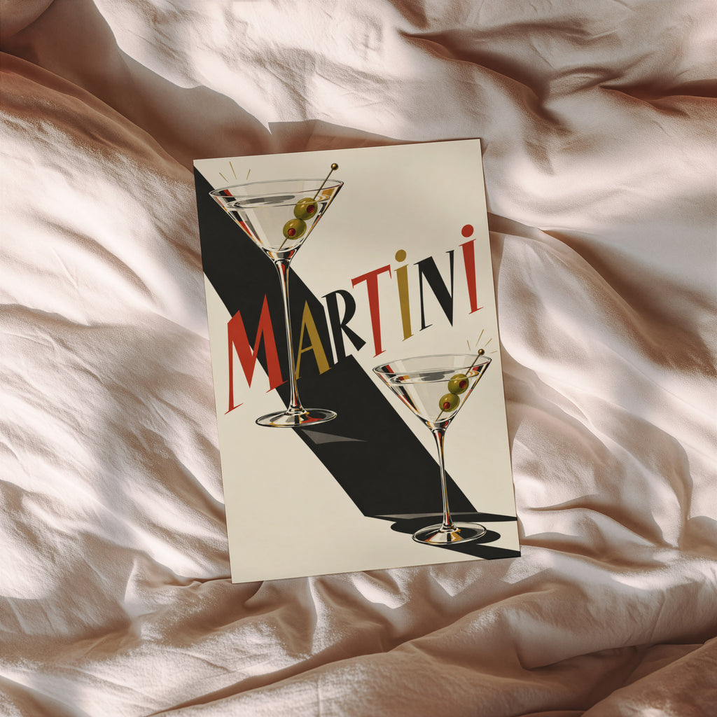 Vintage Martini Print Poster, Cocktail Wall Art Bar