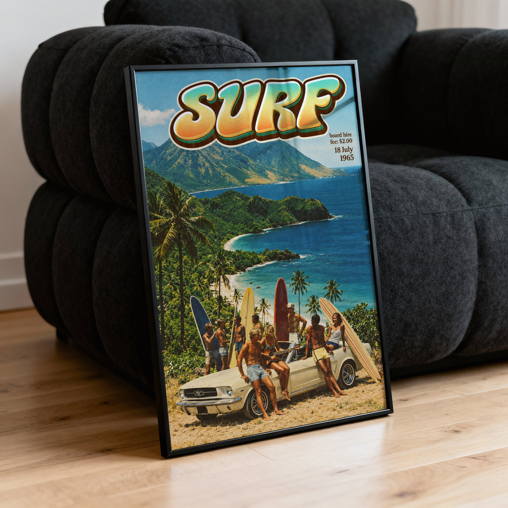 Vintage Surf Print and Poster, Retro Beach Wall Art