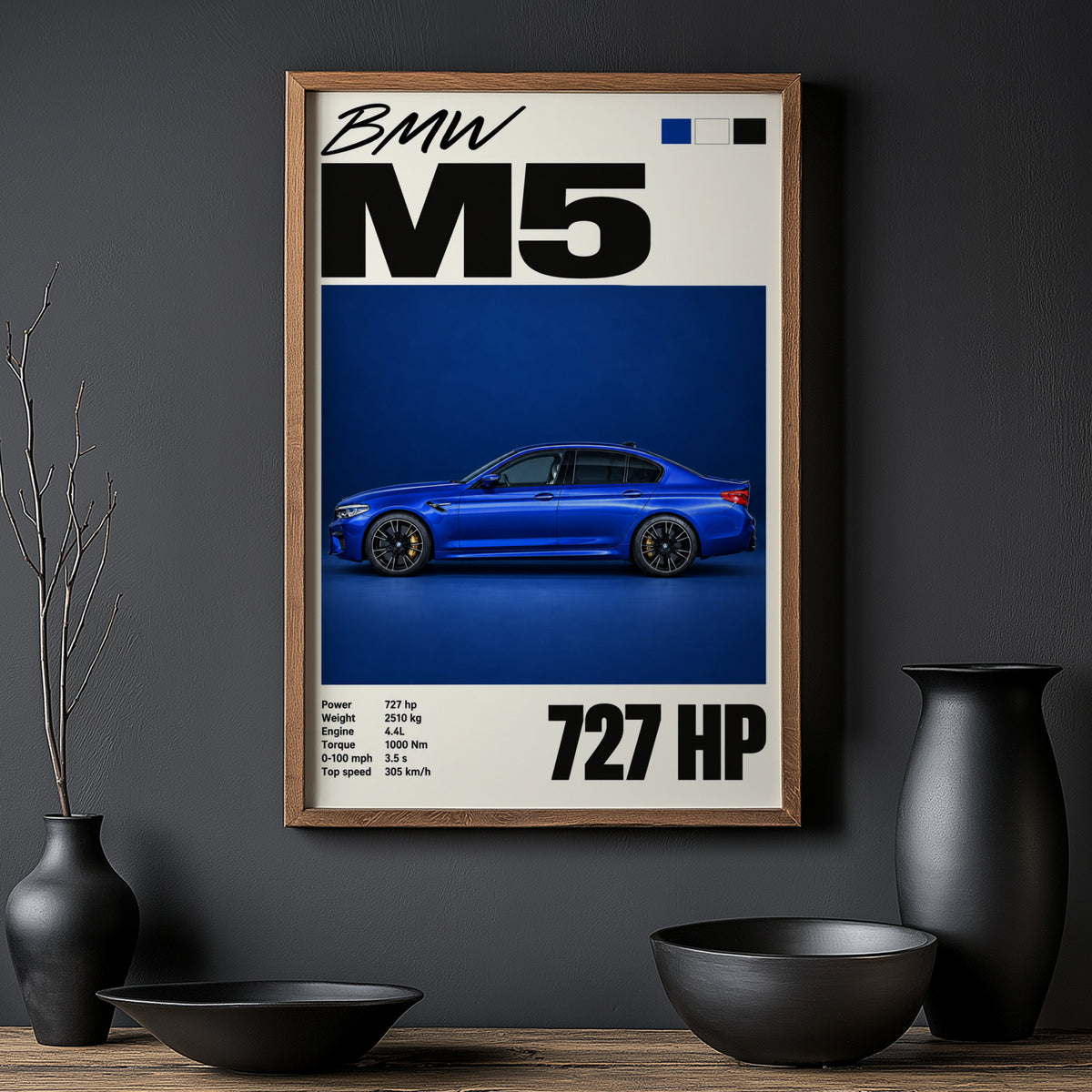 Vintage BMW M5 Print, Blue Car Wall Art