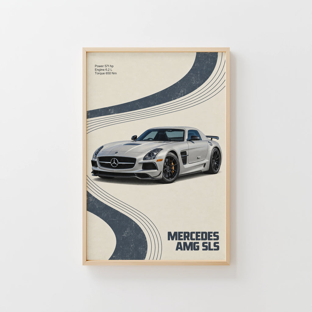 Vintage Mercedes AMG SLS Print, Supercar Wall Art