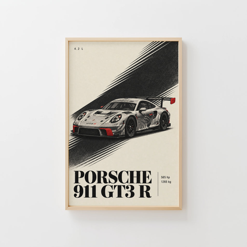 Vintage Porsche 911 GT3 R Print, Race Car Wall Art