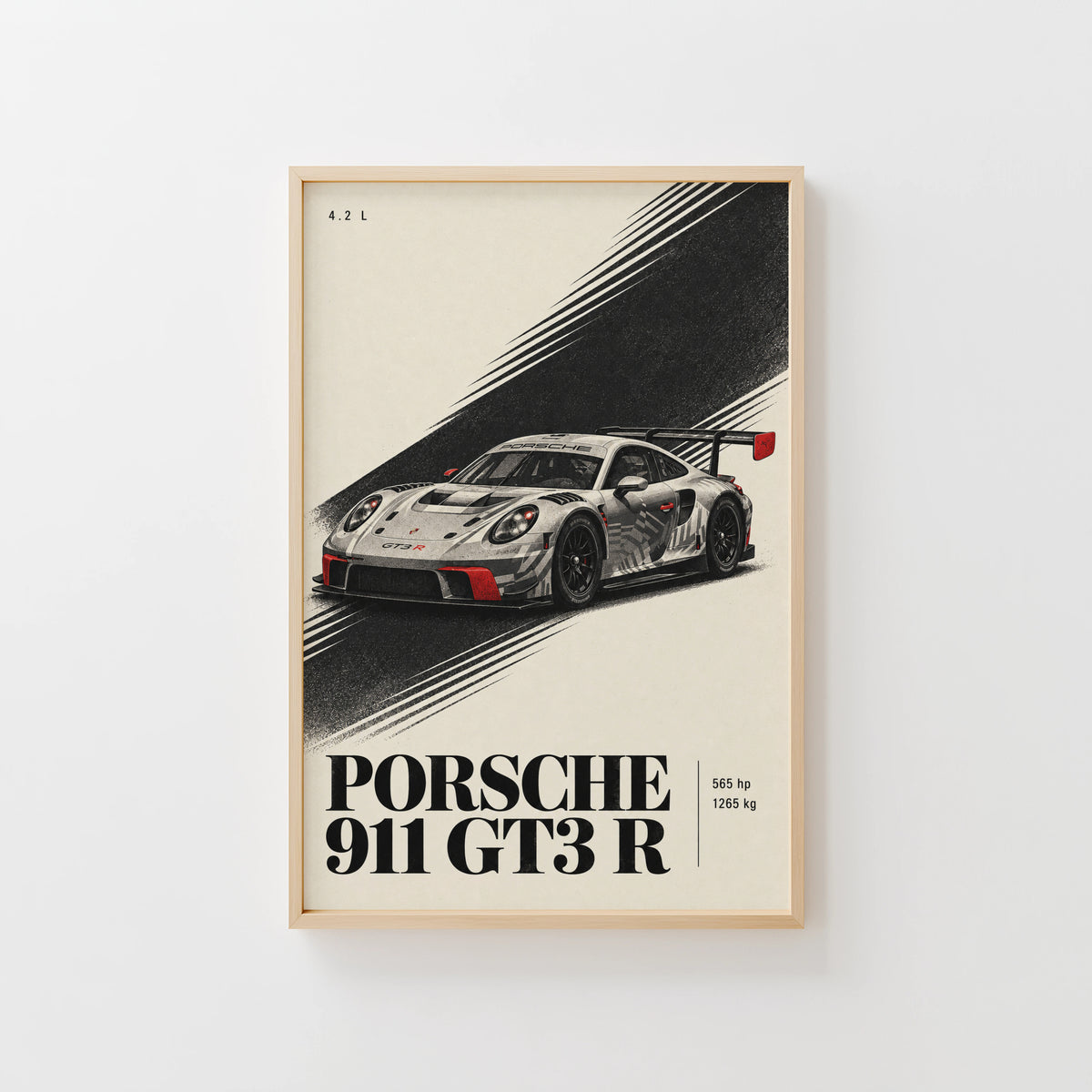Vintage Porsche 911 GT3 R Print, Race Car Wall Art