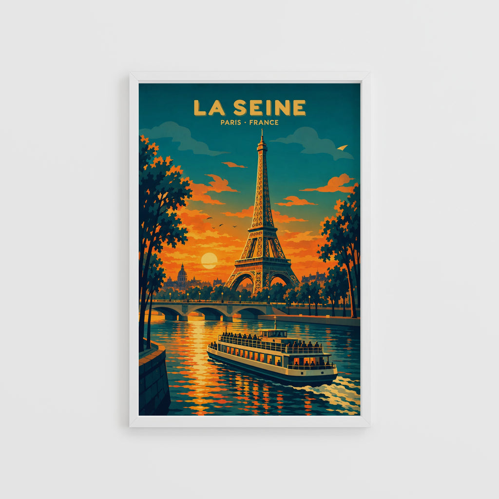 Vintage Paris Poster, Eiffel Tower Wall Art, Seine Print