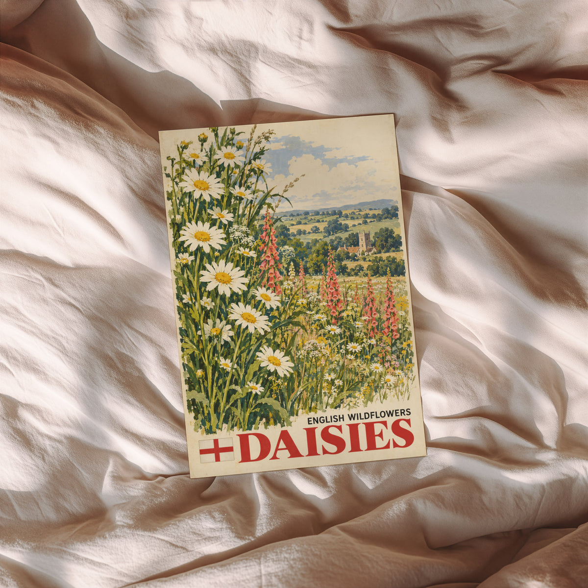 Vintage English Daisies Poster, Wildflower Wall Art Print