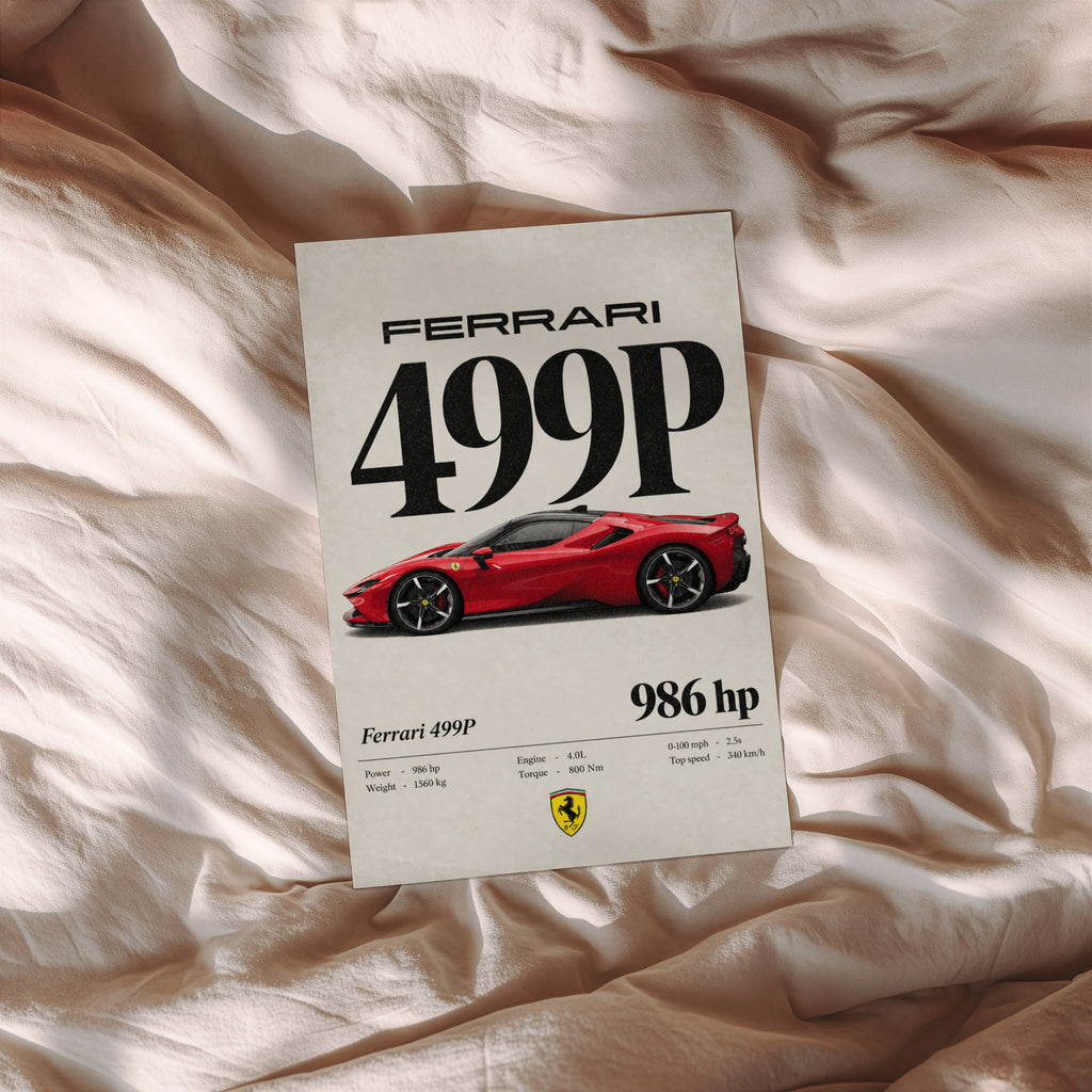 Vintage Ferrari 499P Print, Red Supercar Wall Art