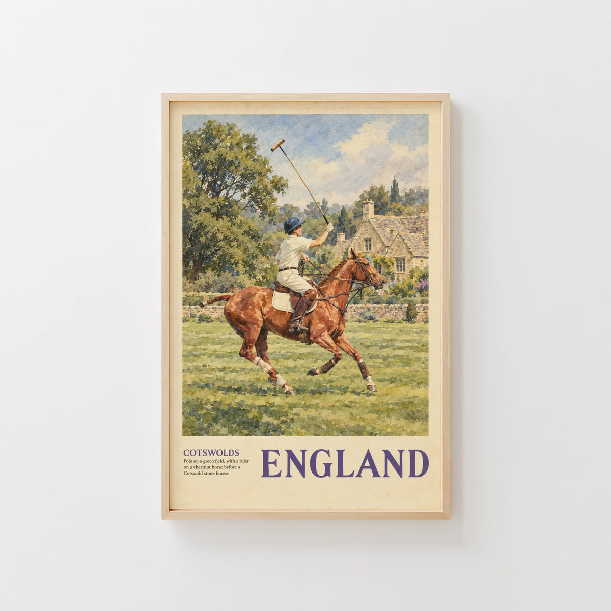 Vintage Cotswolds England Polo Poster, Horse Wall Art, Print