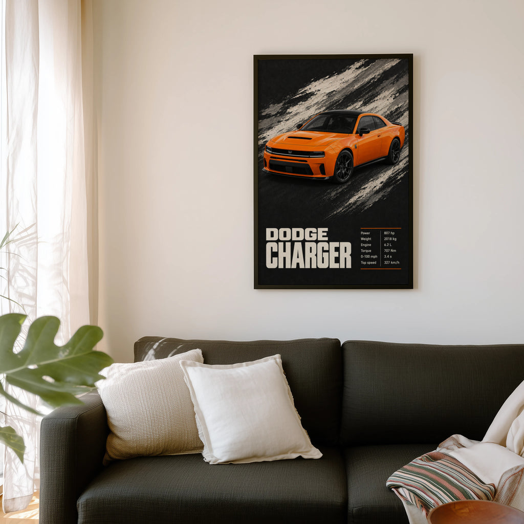 Vintage Dodge Charger Print, Muscle Car Wall Art