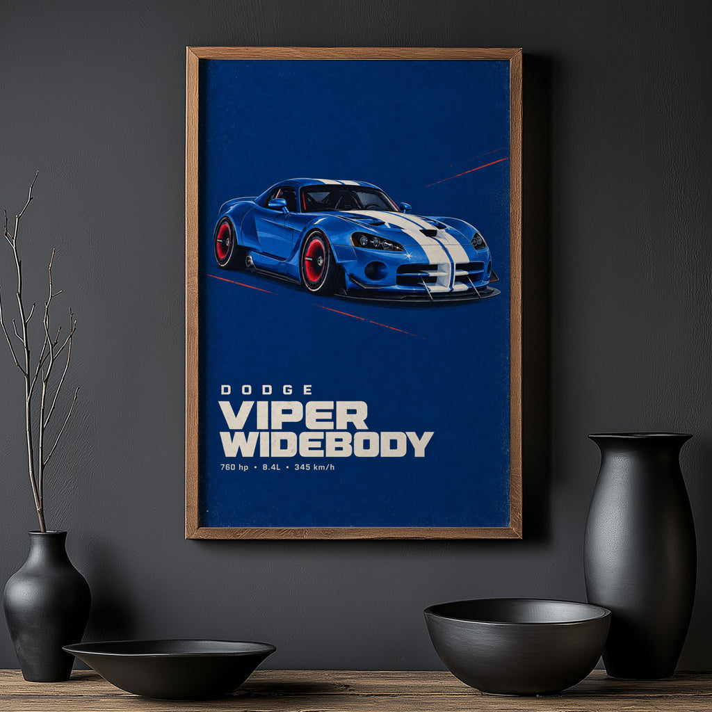 Vintage Dodge Viper Widebody Print, Car Wall Art