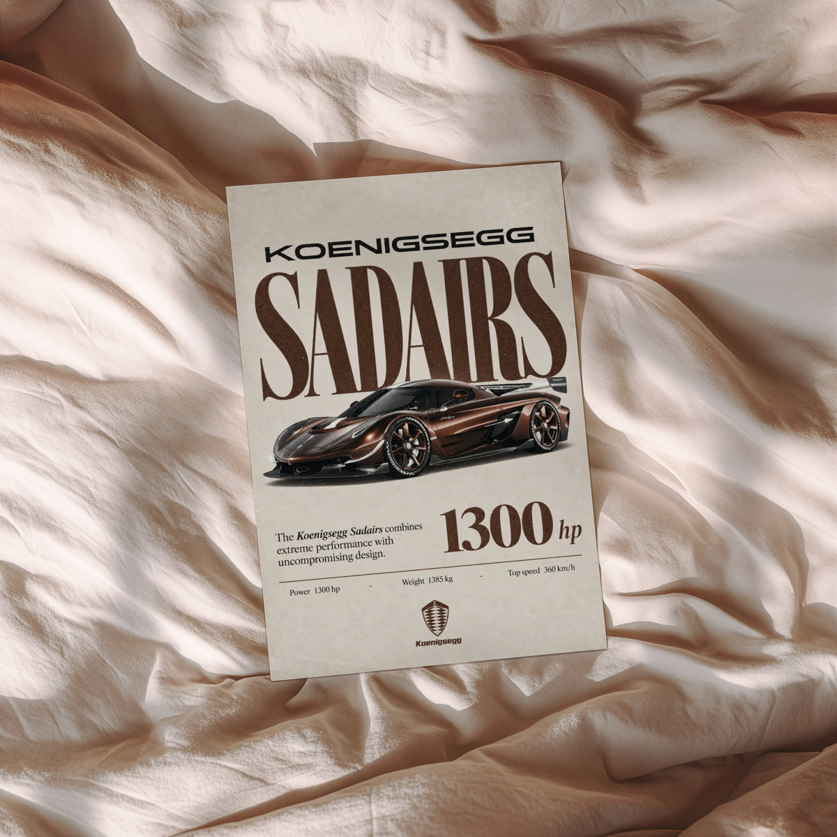 Vintage Koenigsegg Sadairs Print, Supercar Wall Art