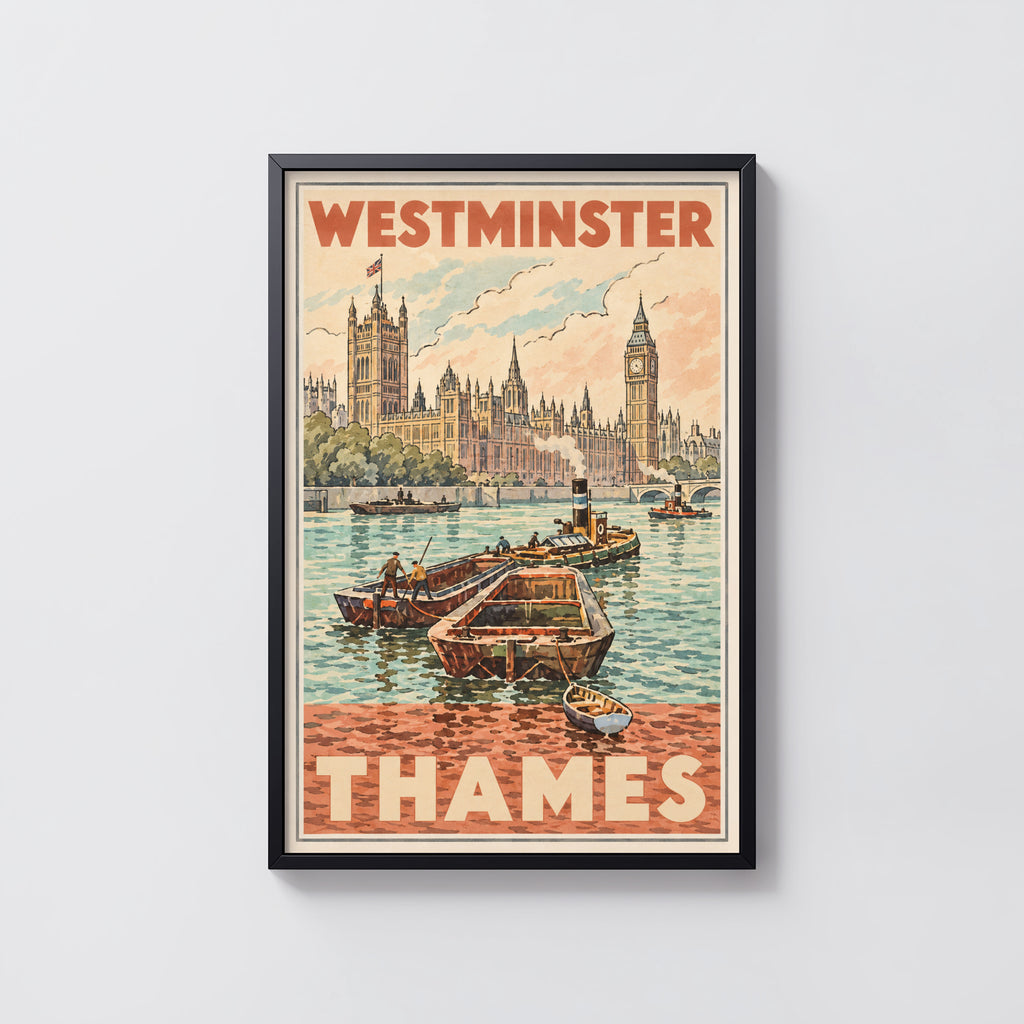 Vintage Westminster Thames Poster, London Wall Art, Print